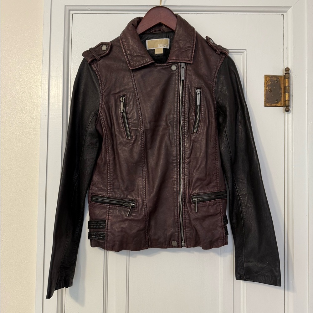 Michael Kors Leather Burgundy and Black Jacket Sz. Small